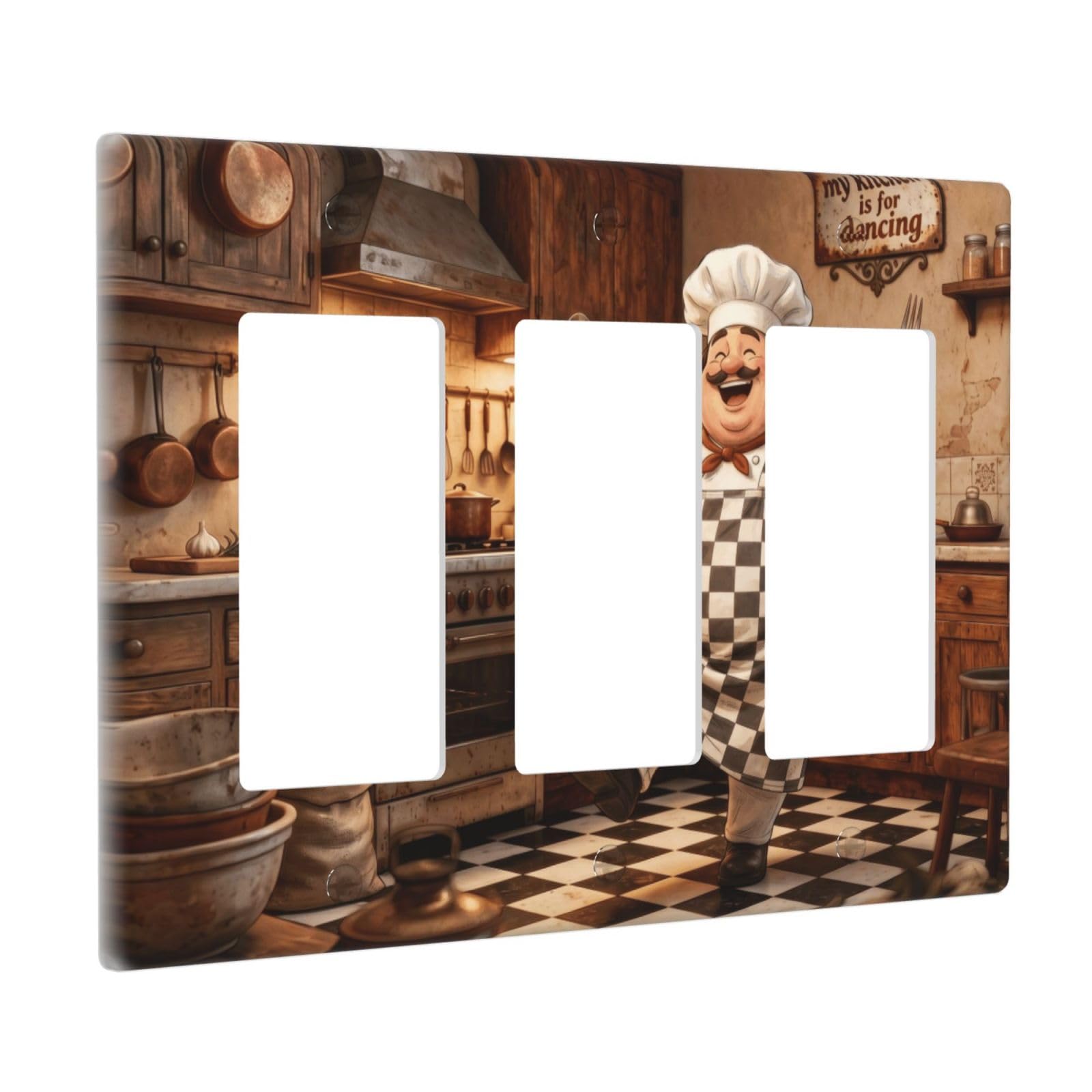 Yamxbfa Retro Cartoon Fat Chef Cook Triple Rocker Light Switch Cover Decorative 3 Gang Wall Plate Outlet Covers Gfci Electrical Switch Plate Covers Receptacle Faceplate for Kitchen Home Decor