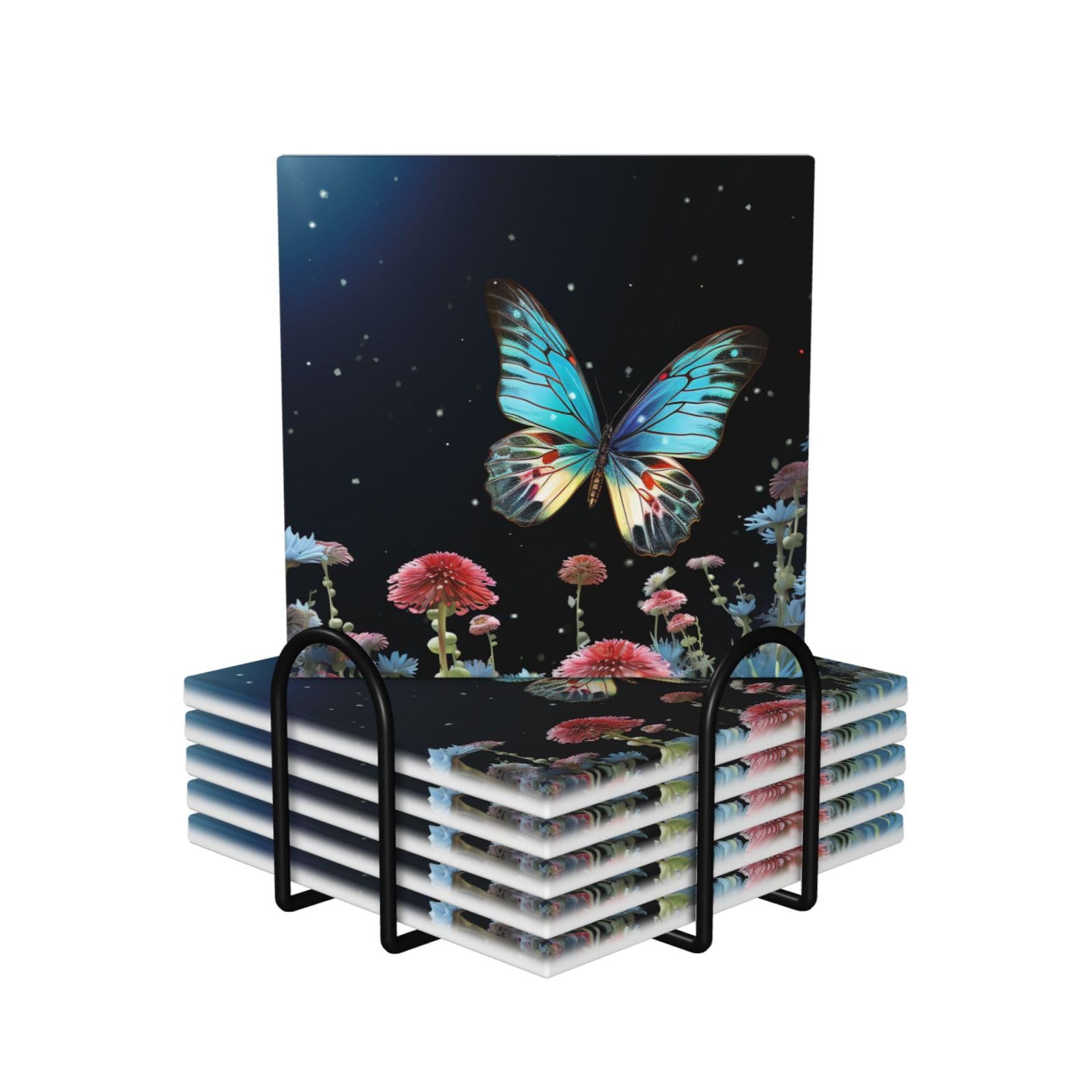 Dessous de verre céramique antidérapants dessous de bouteille absorbants motif papillon