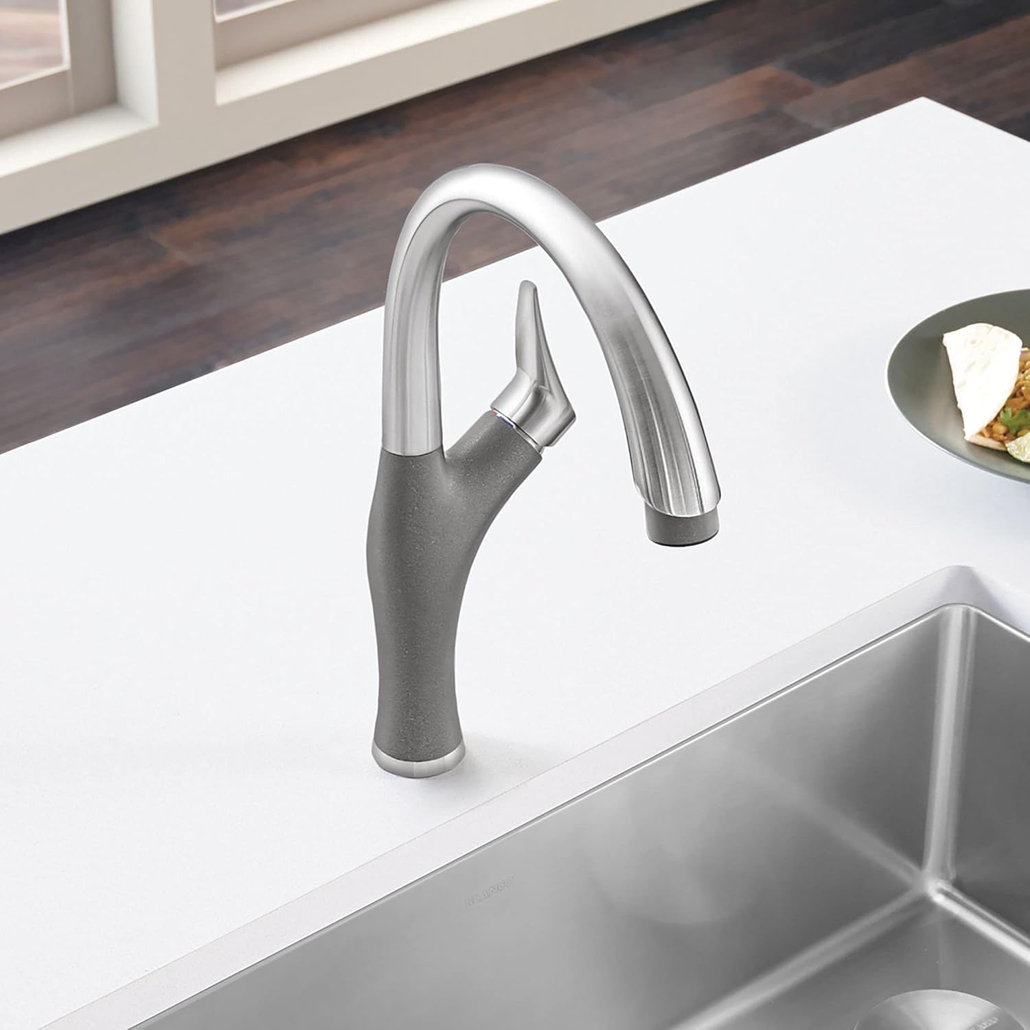 Metallic Gray Stainless Steel Pull-Down Kitchen Faucet