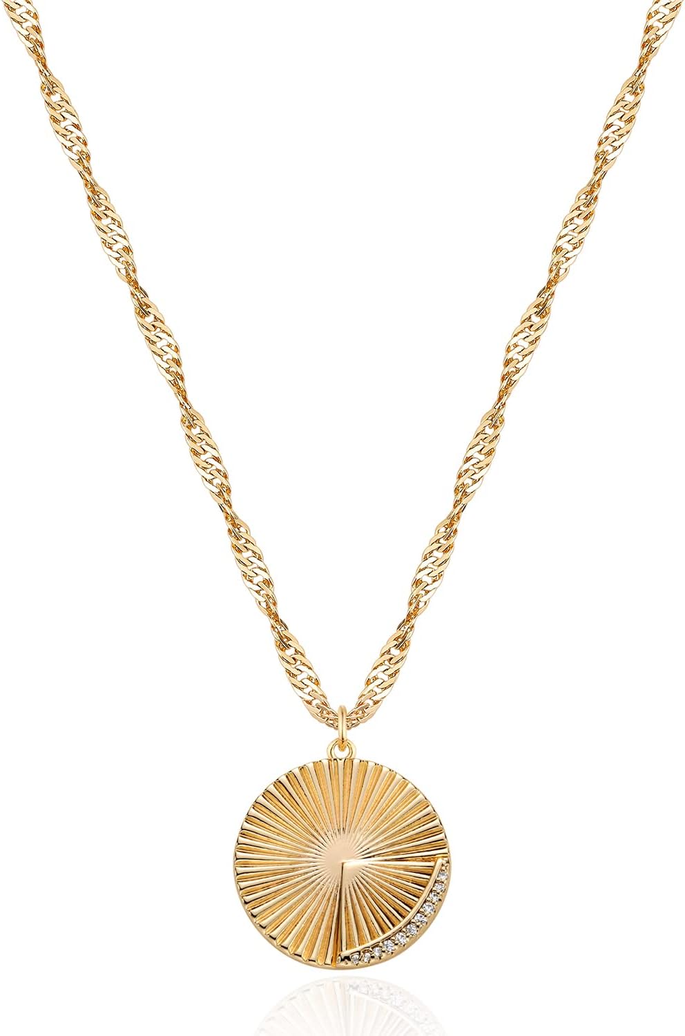 MeveccoMEVECCO Simple Gold Pendant Necklace 18K Gold Plated Dainty Hollow Turquoise Heart Coin Chain Necklace for Women Classic Minimalist Disc Jewelry Gift for Her