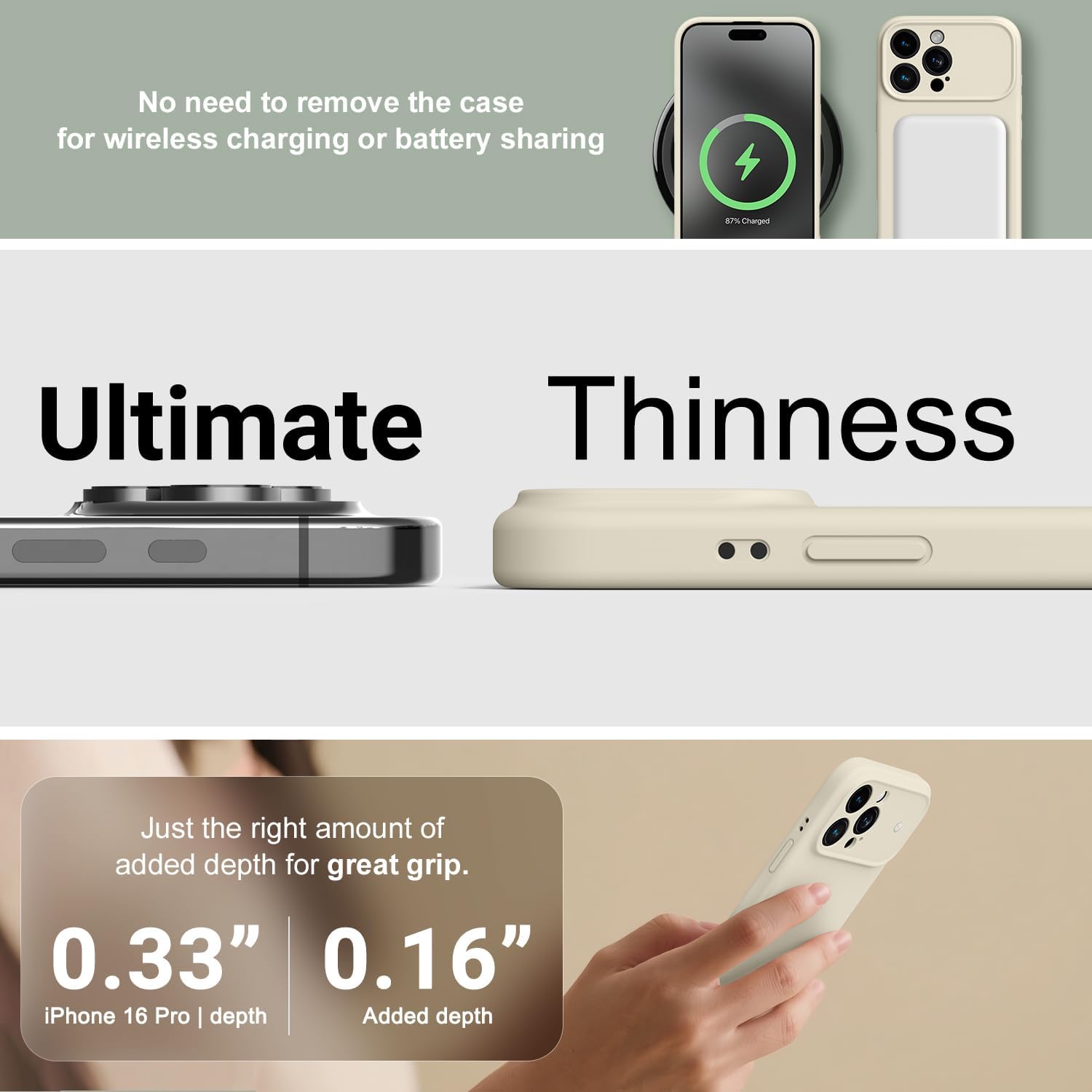 OTOFLY Silicone for iPhone 16 Pro Case (Upgraded to 17 Design Style)(Soft Gel Rubber Shockproof Phone Case) Anti-Scratch Microfiber Lining- Stone - Image 6