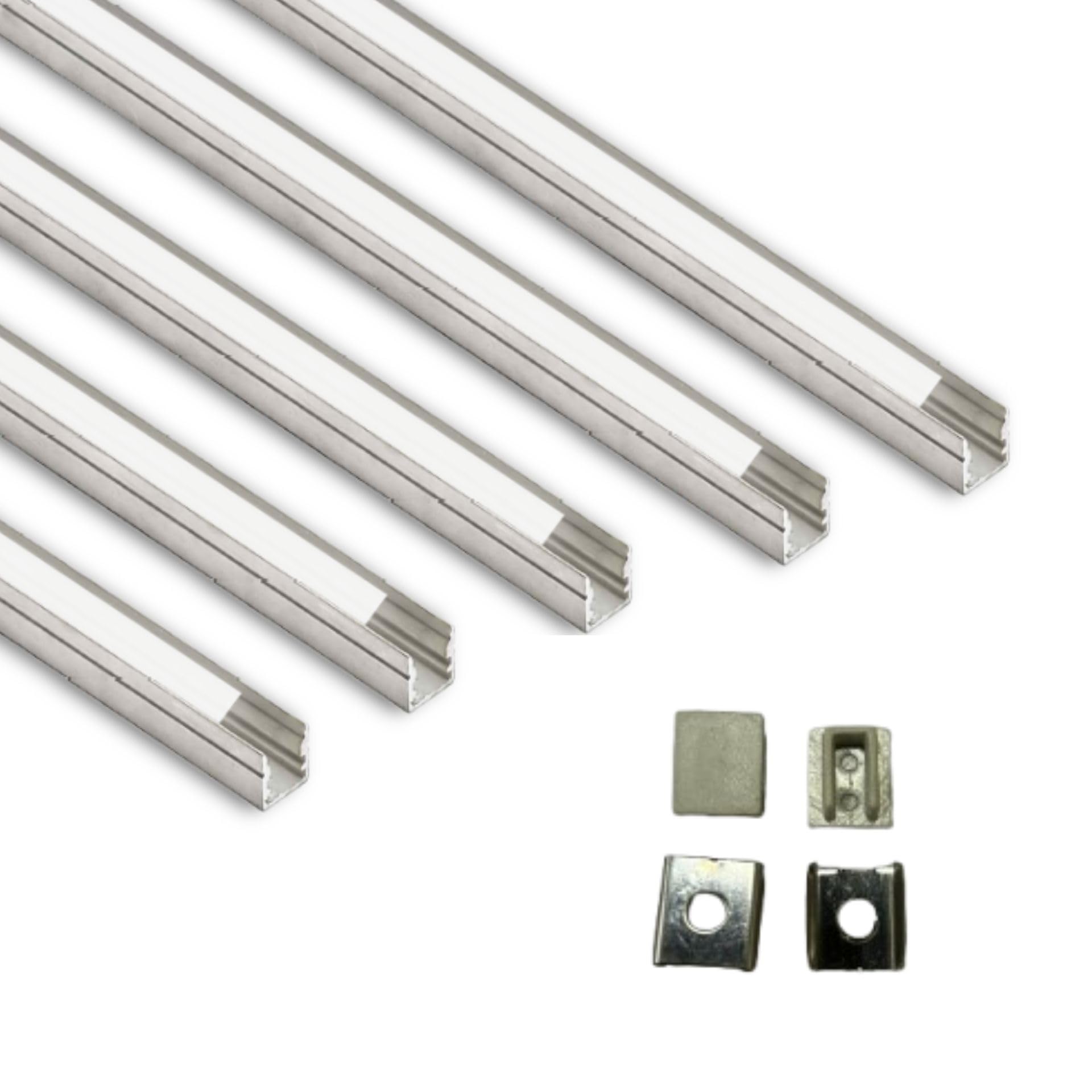 Abaj Lighting (10x12mm) LED Strip Light 1Meter Aluminium Rectangular Surface Profile Light Channels with Diffused Cover, End Caps and Mounting Clips Without LED Straight Linear - Pack of 5