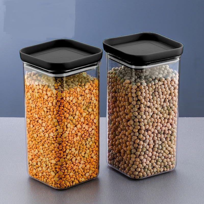 Image of Airtight Kitchen Grocery Square Transparent Unbreakable Plastic Food Storage Container Leakproof Lid Easy Store Wash 1100ml Pack Of 6 Pantry Masala Dry Fruit Organizer