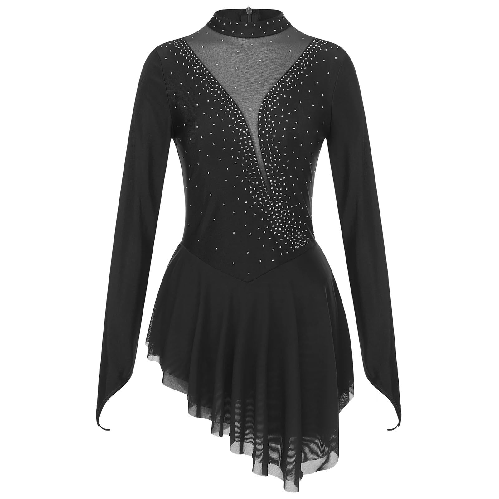 Vestidos De Patinaje Artístico Vestido Largo con Volantes y pedrería Brillante for Mujer, Ideal for Gimnasia, Patinaje artístico, Ballet Danza lírica(Color 1,3XL)