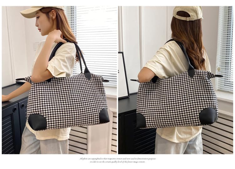 Houndstooth Travel Duffle Bag Gym Bag for Women Weekender Overnight Duffel Bag Tote Bag (Black)2