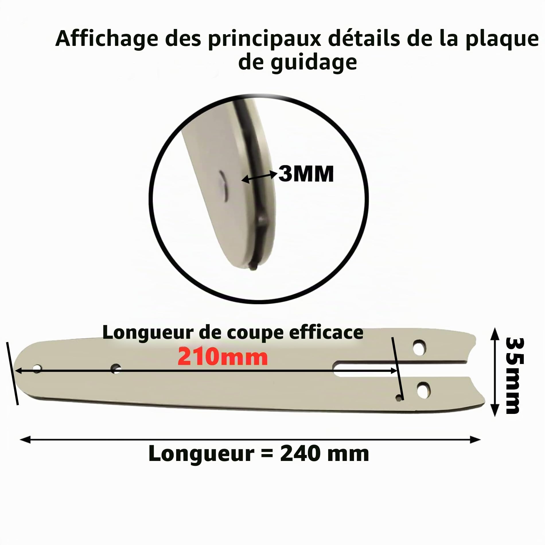 Plaque Guide pour tronçonneuse 2pcs 8 pouces Plaque porte-chaîne pour tronçonneuse mini à main 1/4 8 pouces chaîne 31cm Métal résistant à l'usure Lame de jardin Traitement du bois Pièce de rechange