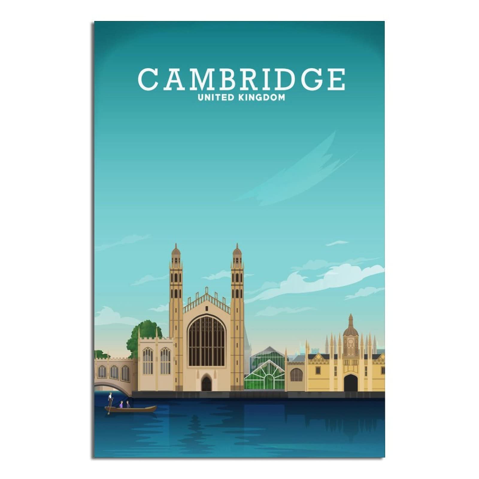 VTGCLT England Cambridge Vintage Travel Posters King's College Canvas Painting Pictures Prints Wall Art for Bedroom Office Decor 08x12inch(20x30cm)