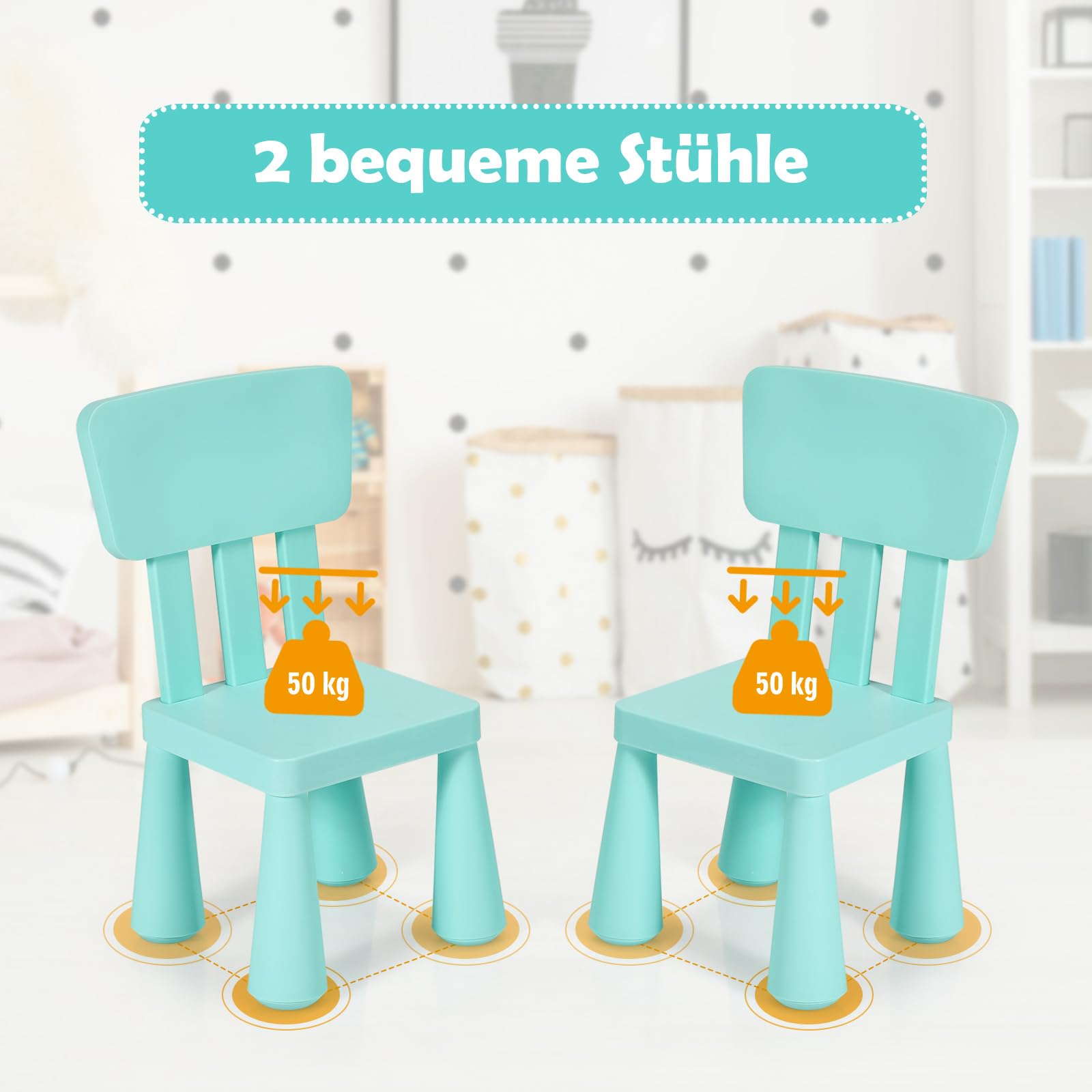 Set tavolo e sedie per bambini, Tavolino bambini con sedie per disegnare leggere mangiare Giallo/Naturale/Grigio