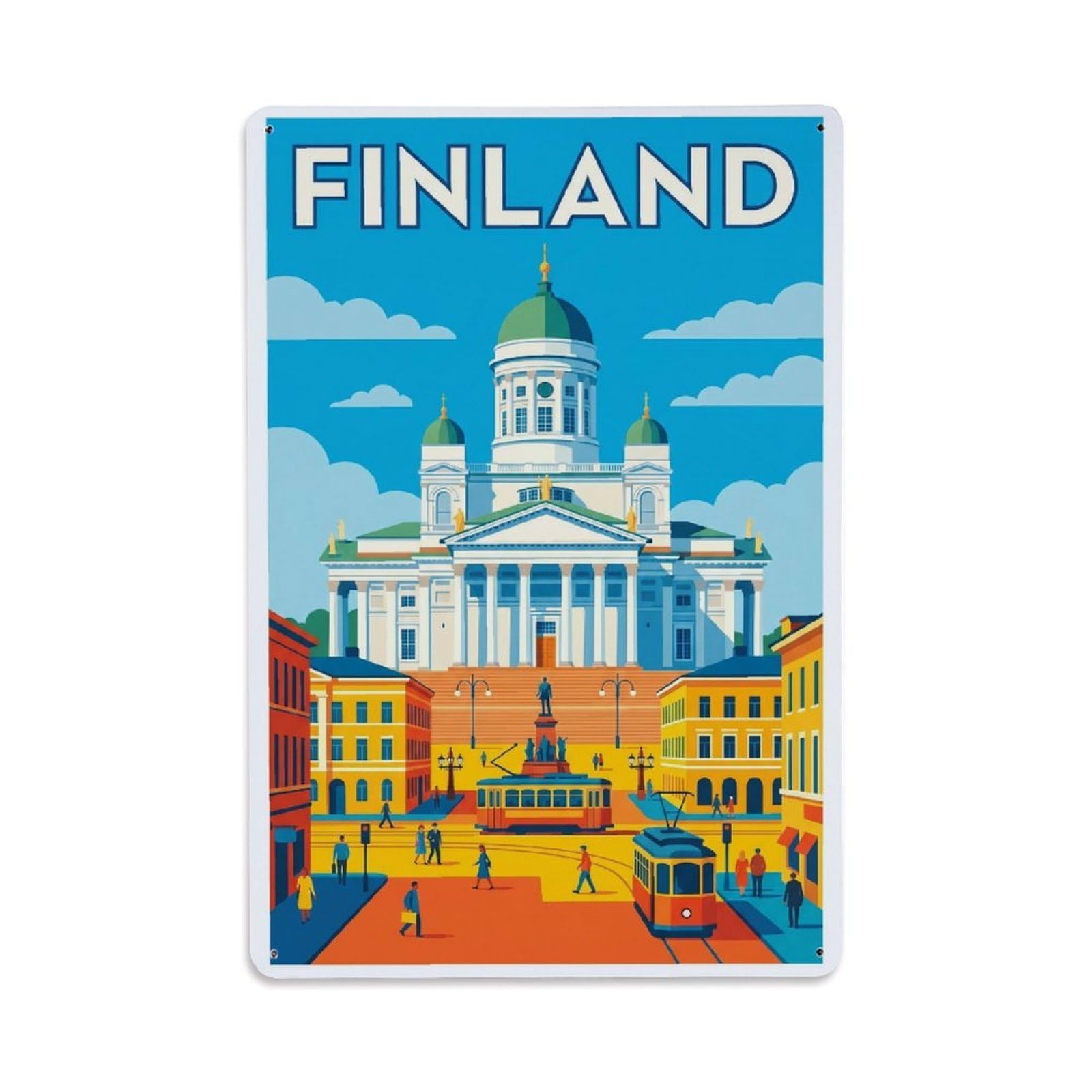 Olhnbad Style Helsinki Cathedral City Landmark Travel Colors Metal Tin Sign