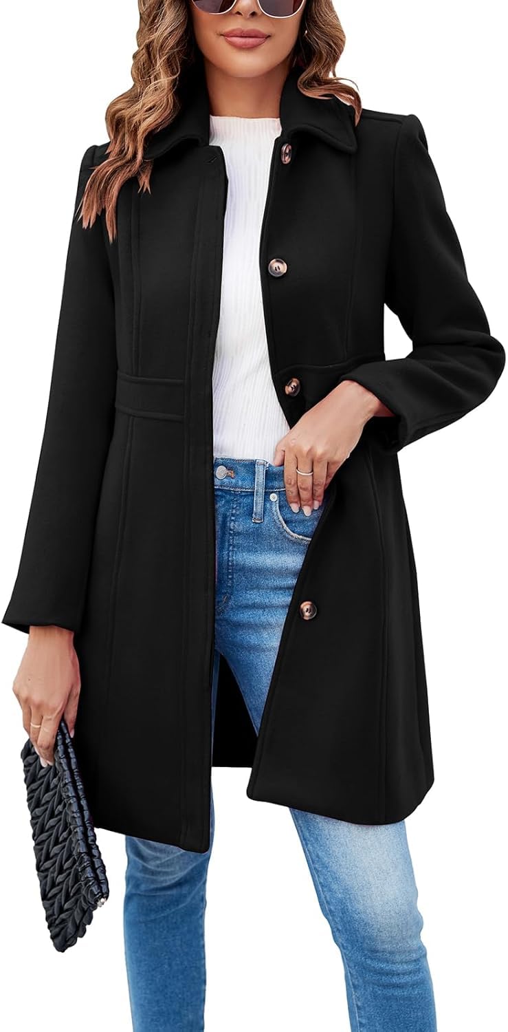 Elegante Cappotto Monopetto da Donna Manica Lunga metà Inverno Soprabito da Lavoro Cappotti da pisello da Ufficio