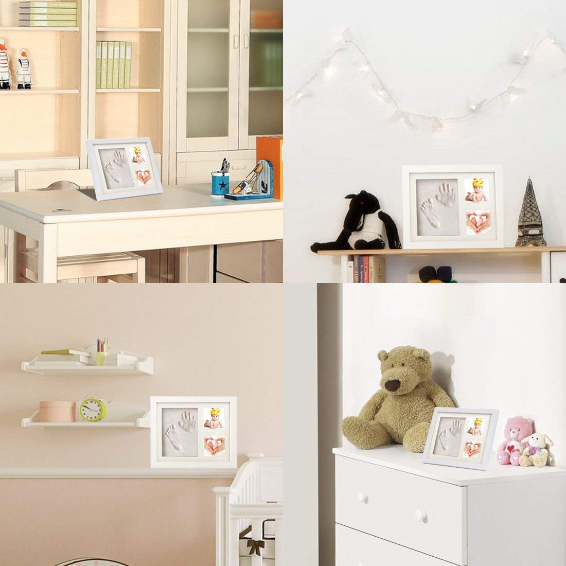 Cornice Impronte Neonato – Kit Impronta Mani e Piedi in Legno, Personalizzabile, Idea Regalo e Bomboniera Battesimo – Ricordo Unico per Neonati (Bianca, 30.6 x 24.8 x 2 cm)