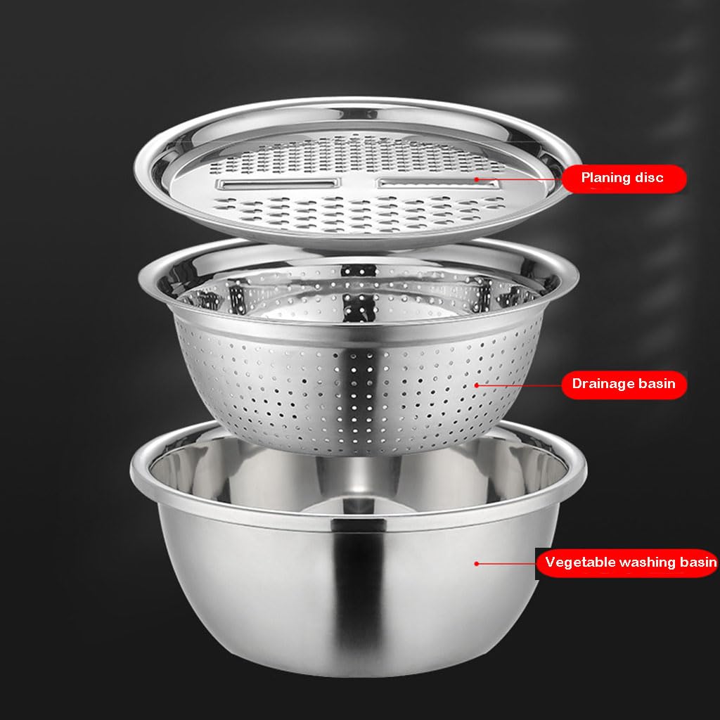 3-in-1 Sieb, Edelstahl Nudelsieb Küchensieb mit Griffen, Metall Mikroperforiertes Abtropfsieb Seiher für Nudeln, Reis, Gemüse, Früchten, Spülmaschinenfest(Size:26CM,Color:Silber)