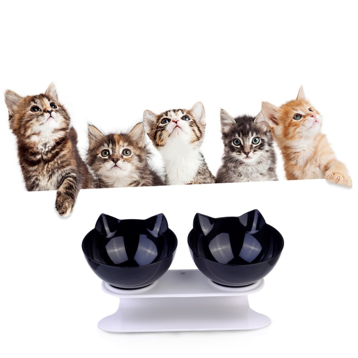 HOLIDYOYO Double Cat Bowls Durable Plastic Pet Double Bowl Unique Non Tipping Design for Food Water Convenient Feeding for Cats Dogs Easy Viewing