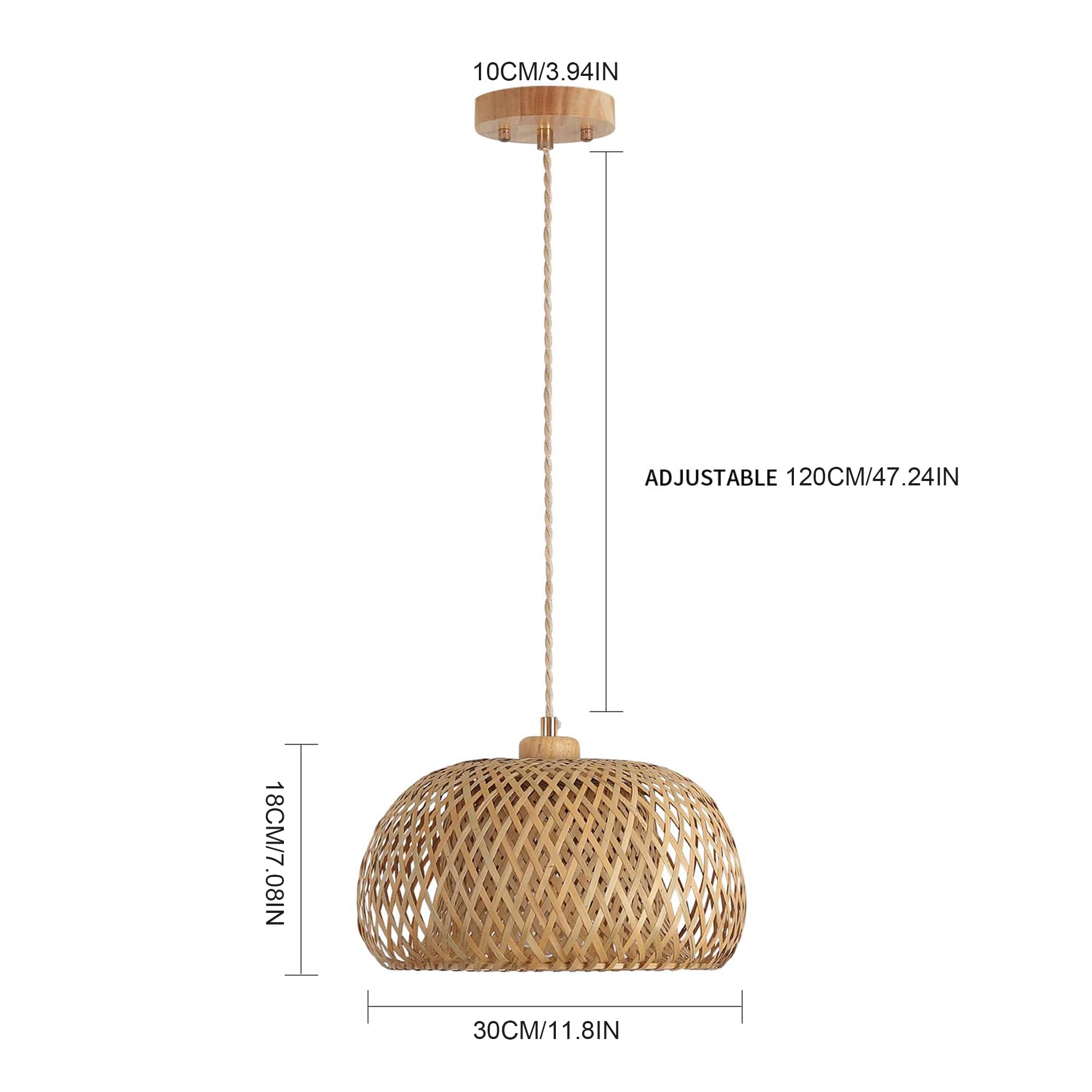Produktbild von JOYINLED Rattan Pendelleuchte Boho – 30cm, E27, Inkl. 3000K LED, Handgeflochten, Für Esszimmer & Wohnzimmer