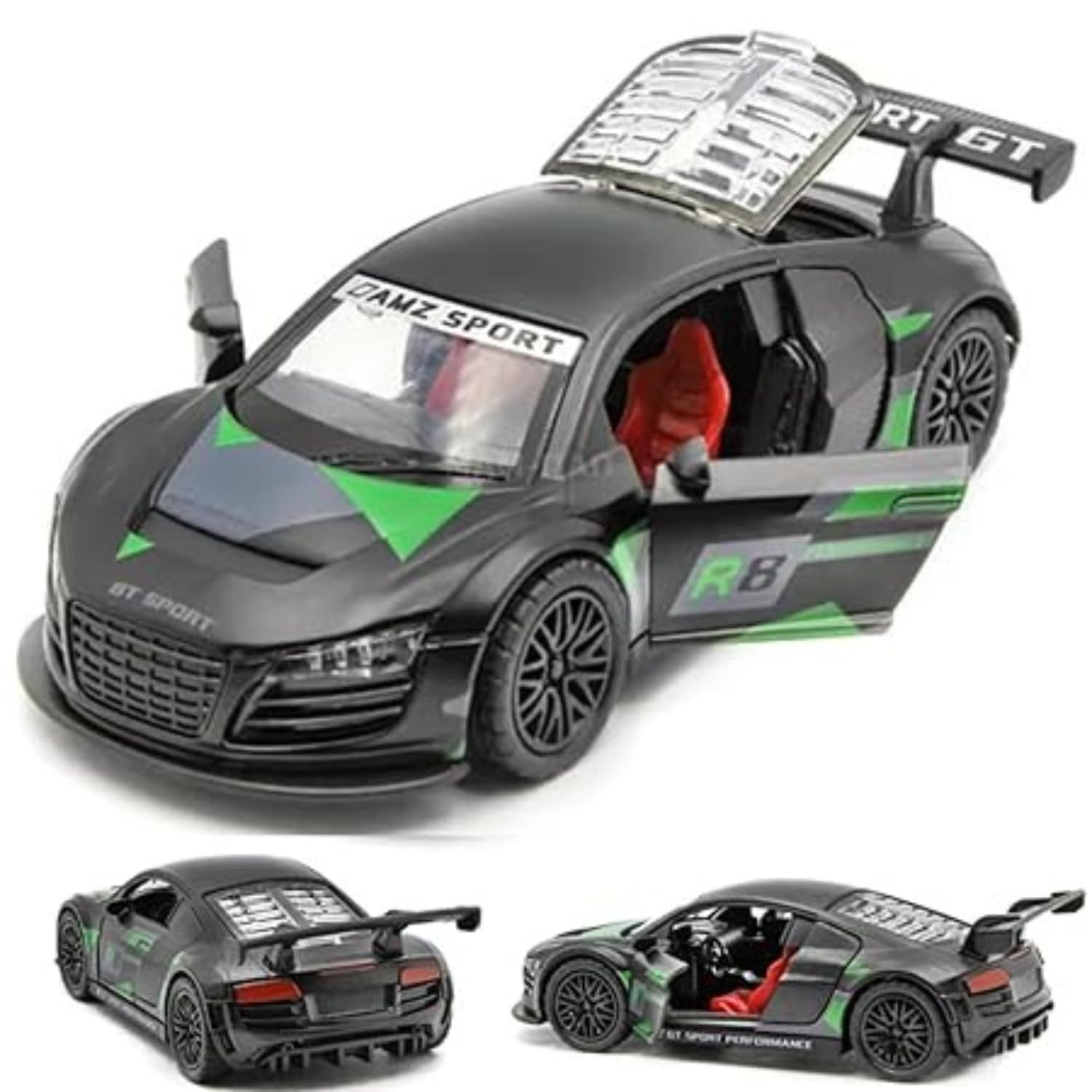 AUD R8 GT Die-Cast Model 1:32 Pull Back Car Toy for Boys Kids Sturdy Metal Miniature Model Toy Vehicle for Kids Realistic Design with Smooth Action Premium Collectible Toy (R8 GT Black 1:32)