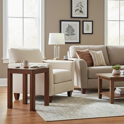 Miniatura 2 de Mesa auxiliar 100% de madera maciza para sala de estar, taburetes de comedor de nogal con bordes redondos, taburete de 17 pulgadas, reposapiés