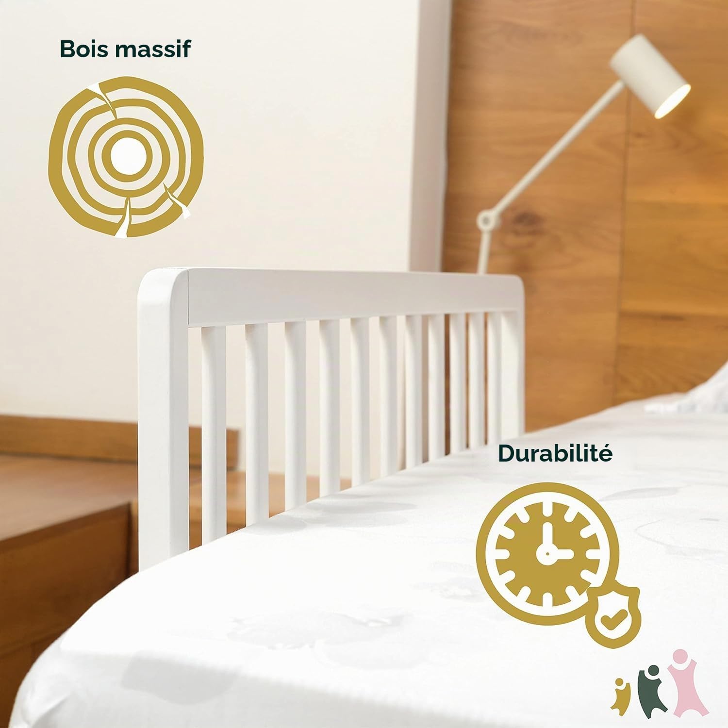 Geuther Barrière De Lit – Barrière De Sécurité Enfant Lit en Bois De Hêtre – Barrière Lit Bébé – Barrière De Lit Adulte – Barrière Pliable Solide Et Esthétique (White, 110x38 cm)