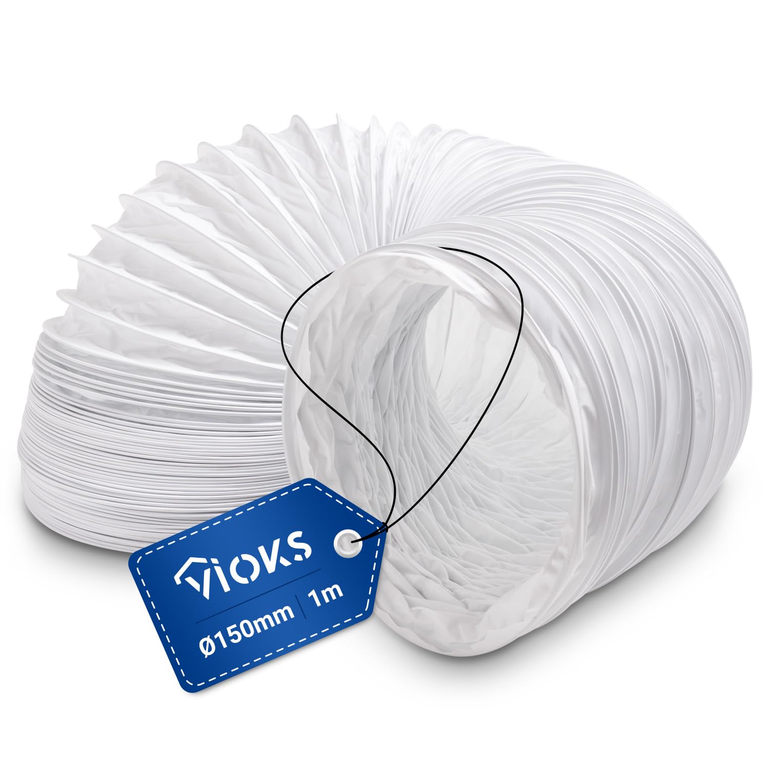 VIOKS Abluftschlauch Trockner 1 Meter Abluftrohr 150mm Weiß PVC - Trockner Schlauch Verlängerung Abluftschlauch Klimaanlage Dunstabzugshaube Schlauch - Flexschlauch für 150er Luftführungssysteme