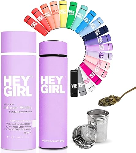 Hey Girl Tea Botella infusora de 15.2fl oz, botella de agua de acero inoxidable aislada, vaso de té térmico con difusor de té, taza de viaje