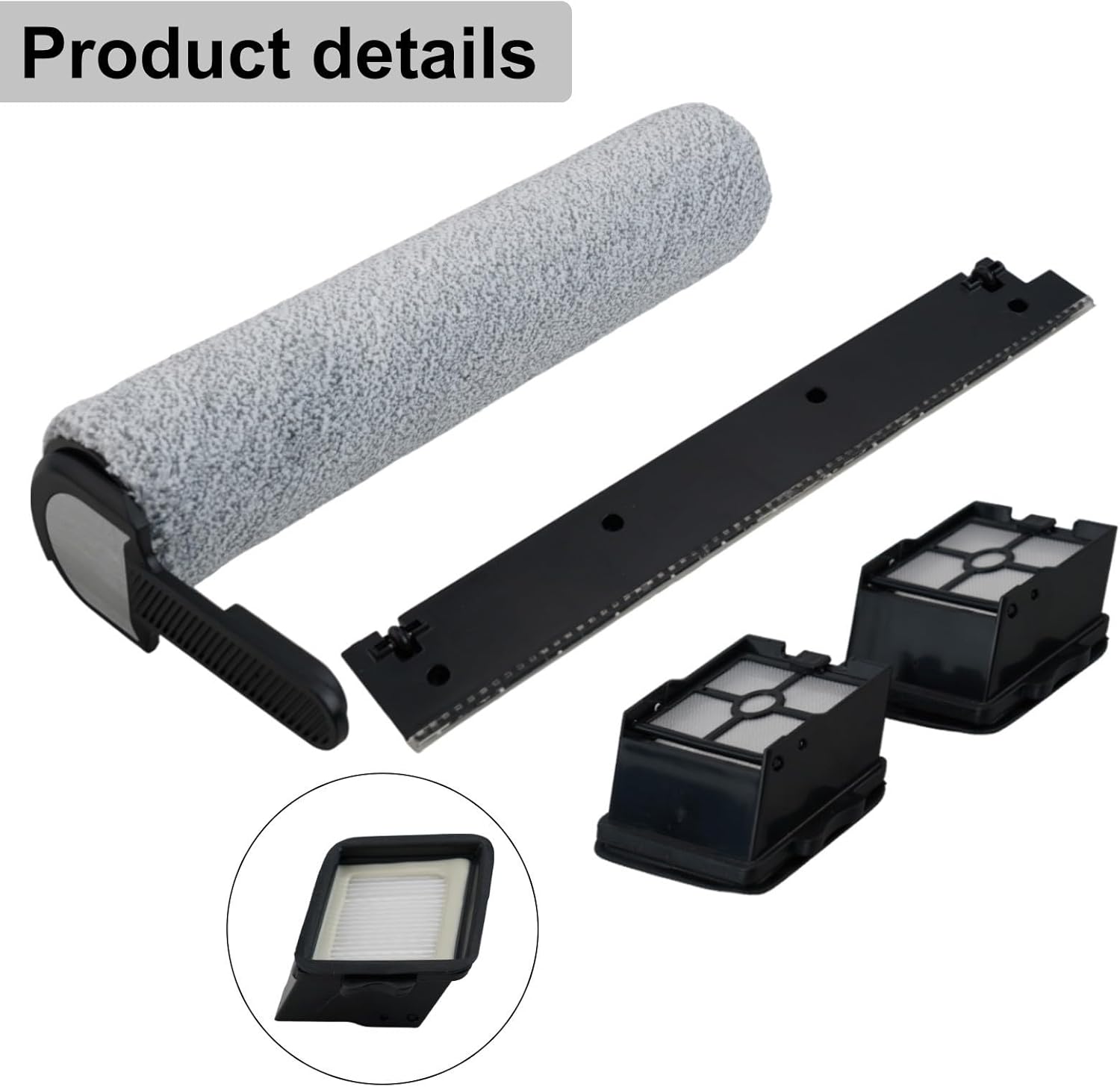 Main Roller Brush and Filter Mop Wiper Strip Set, Vacuum Replacement Brush Set & Filter for Ultenic for AC1 for Elite, Include 1*Main Roller Brush+2*Filter +1 * Wiper Strip
