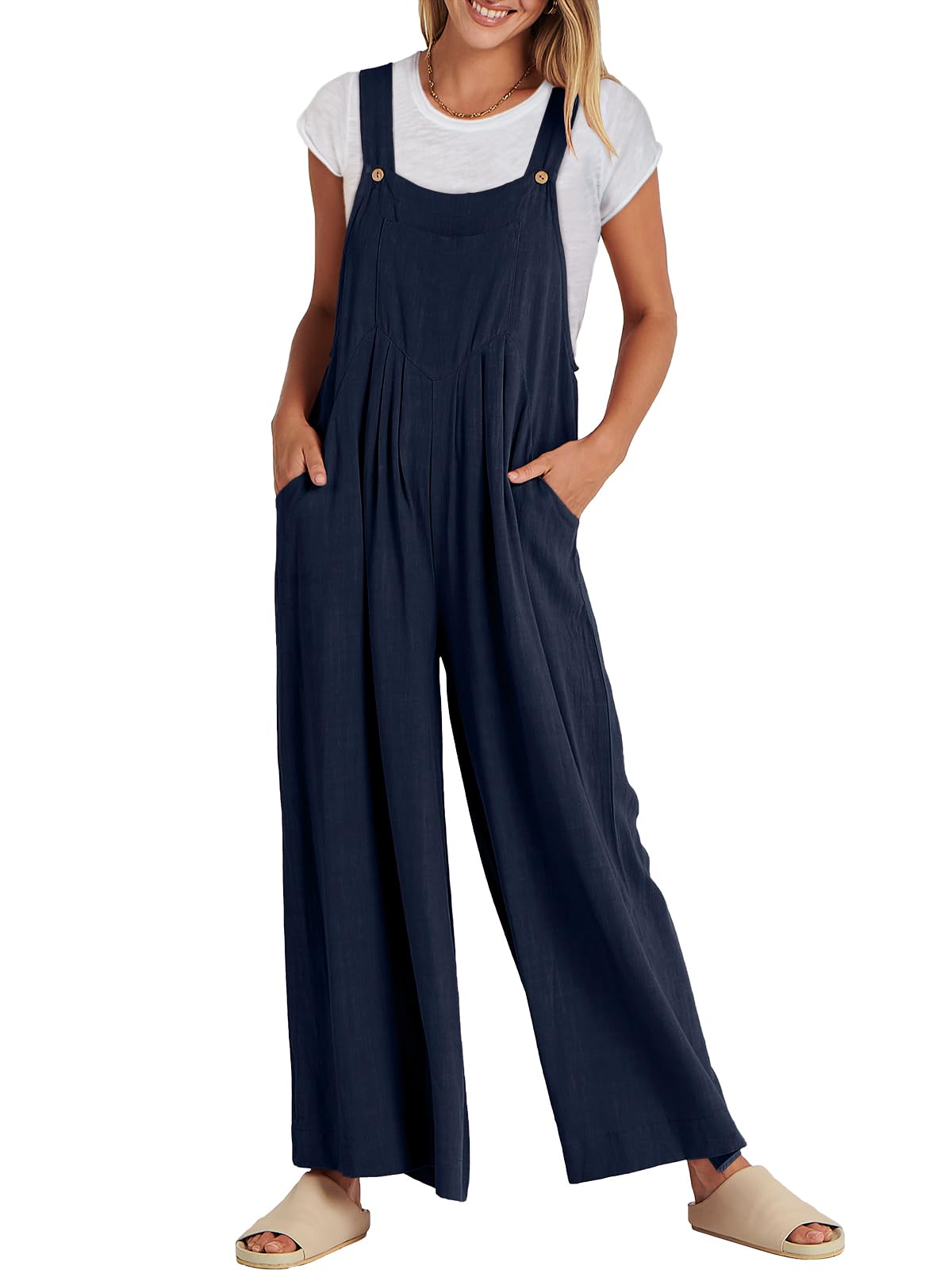 ANRABESS Womens Jumpsuits Overalls Linen Wide Leg Jumpers Casual Summer Fall Outfits 2025 Beach Vacation Clothes with Pockets