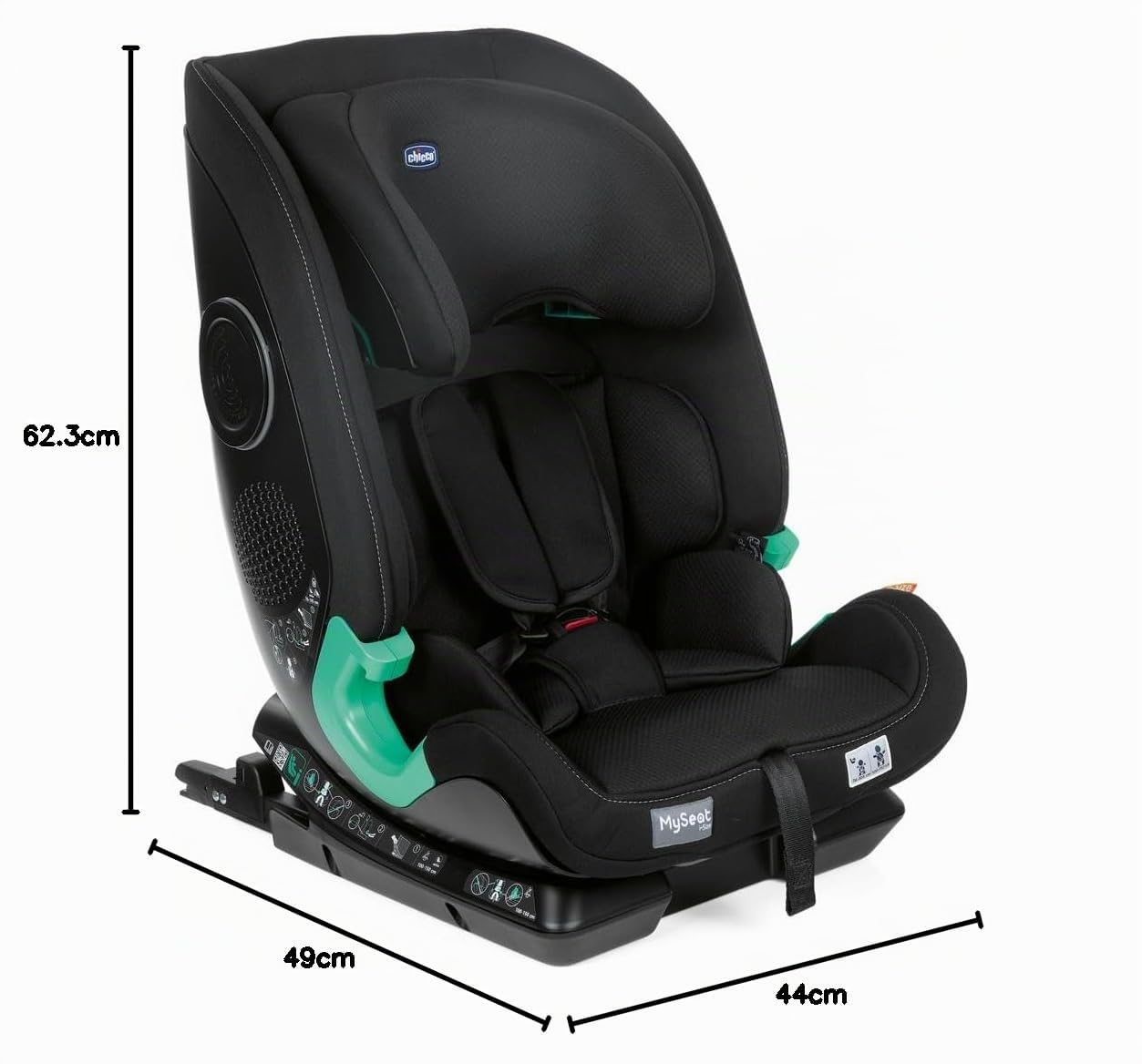 Chicco MySeat, Autositz, mit Isofix-System, Verwendung mit Integrierten Gurten mit Autogurten, Liegend, Höhenverstellbar, ECE R 129/03 - L Size Zugelassen, 76-150cm, ab 15 Monaten