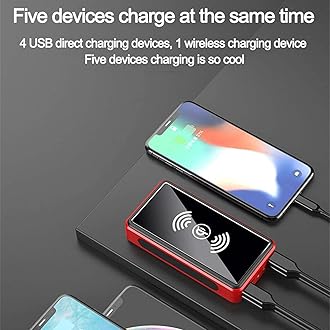 fUfIzU Solar Charger 100000Mah Waterproof Qi Wireless Power Bank Camping Battery Pack with Solar Panel Fast Charging 5V/2.1A Input/Output, LED Flashlights