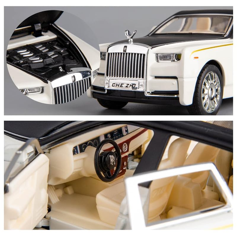 Image of Kids Model 1:24 Rolls-Royce Phantom Die Cast Metal Car Pull Back Action Opening Doors with Realistic Engine Sound Lights Toy Car Gift for Boys - Multi
