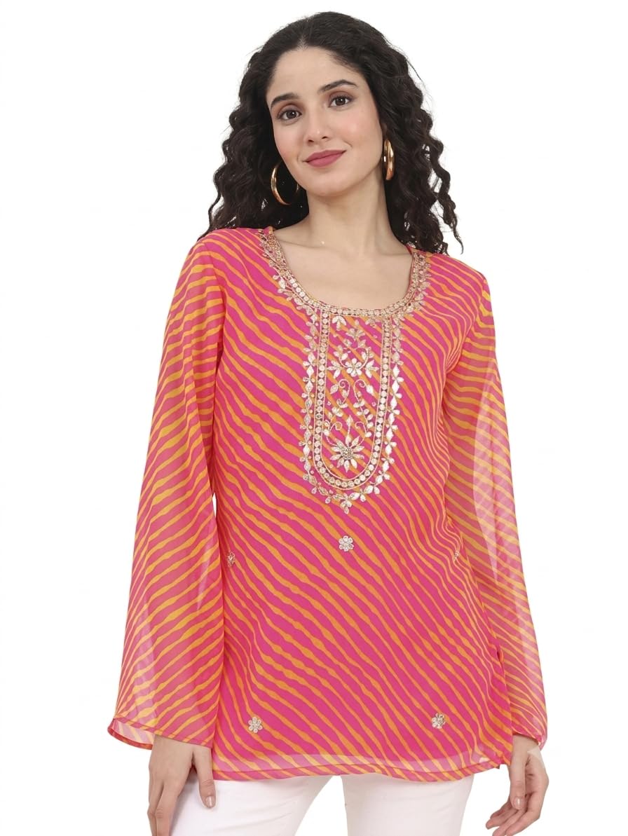 Leheriya Gotta Patti Work Geogratte Round Neck Top-picture-32