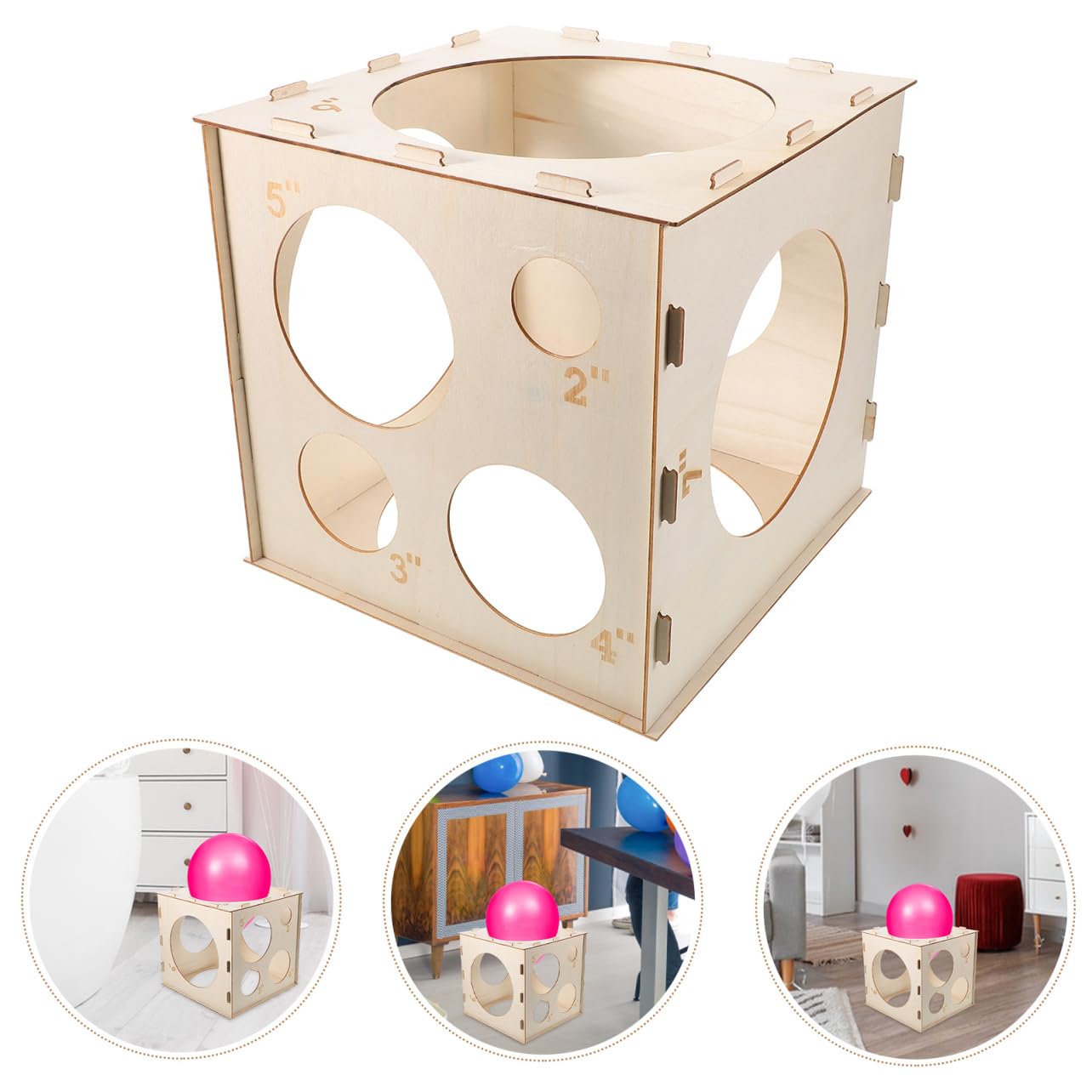 Scatola di Misurazione 9 Fori ad Alta Precisione per Palloncini Pieghevole Cubo Compatto in Legno per Decorazioni di Eventi e Feste