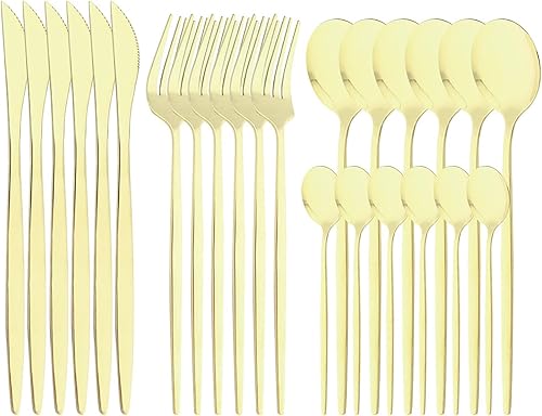 Juego de cubiertos de acero inoxidable 180 con espejo, 24 piezas, incluye cuchillo, tenedor, cuchara, cucharadita, cubiertos para el hogar,