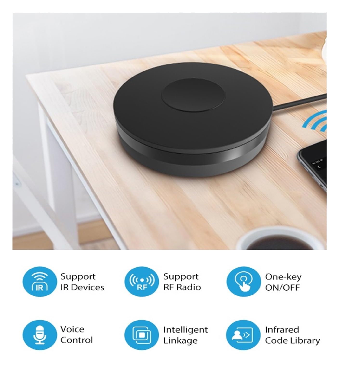 Telecomando IR Smart WiFi, controller a infrarossi compatibile Tuya, hub wireless multifunzionale for TV AC, supporto for controllo vocale