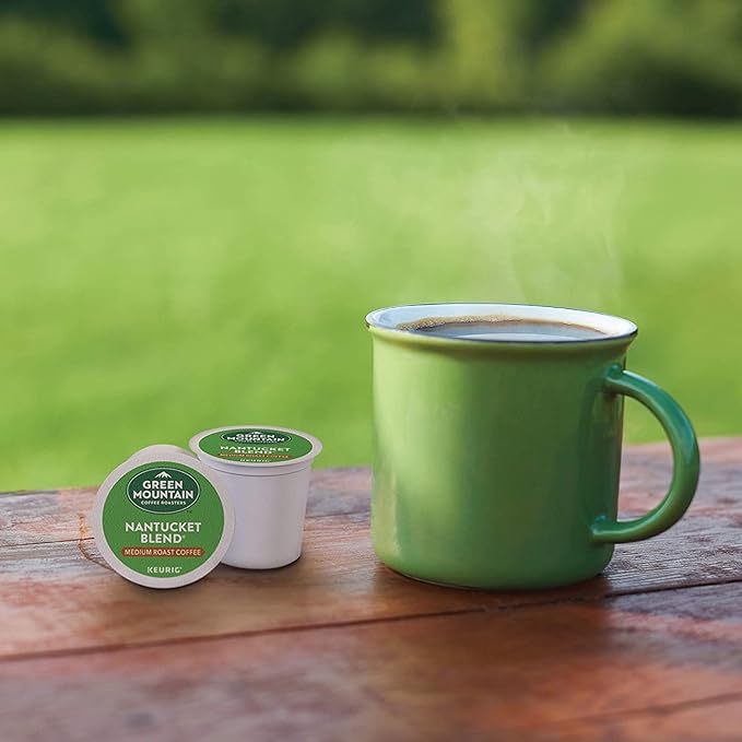Immerse yourself in the exceptional taste of Green Mountain Nantucket Medium Roast Coffee K Cups, a true ode to coffee connoisseurs. This meticulously crafted blend showcases the finest Arabica beans grown on Nantucket Island, combined with the expertise of Green Mountain Coffee Roasters. The medium roast profile offers a harmonious and smooth flavor loved by many. Although the packaging may vary, the quality inside remains consistently superb. With the convenience of K Cups, there's no mess or hassle involved – just the pure pleasure of savoring a cup of this extraordinary coffee. Discover the art of a perfect cup with Green Mountain Nantucket Medium Roast Coffee K Cups. Description by ChatGPT.