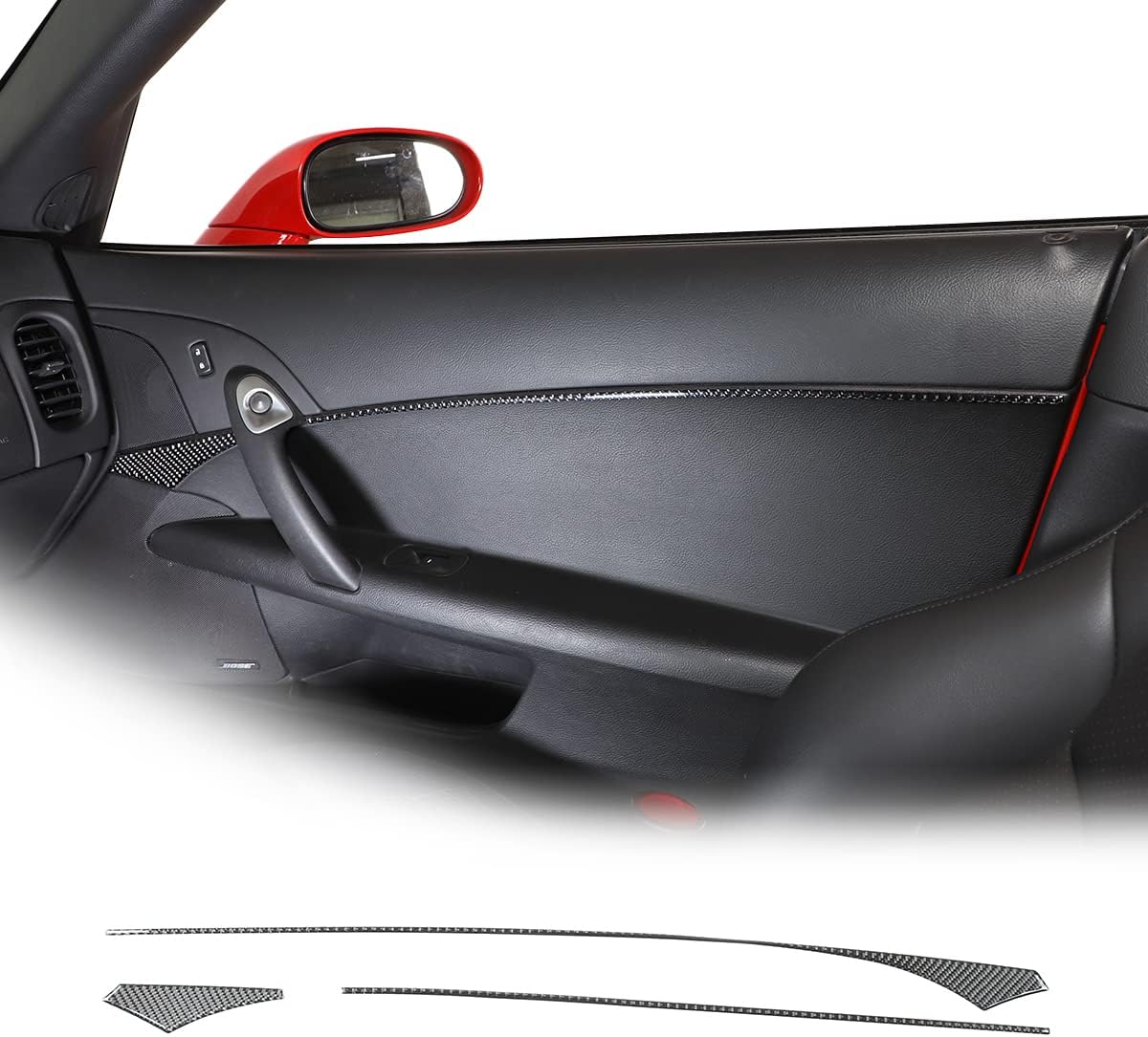 ABS Soft Carbon Fiber Car Interior Door Panel Decal Sticker Compatible with Chevrolet Corvette C6 2005-2013 Inside Door Beltline Trim Decoration Sticker (Black)