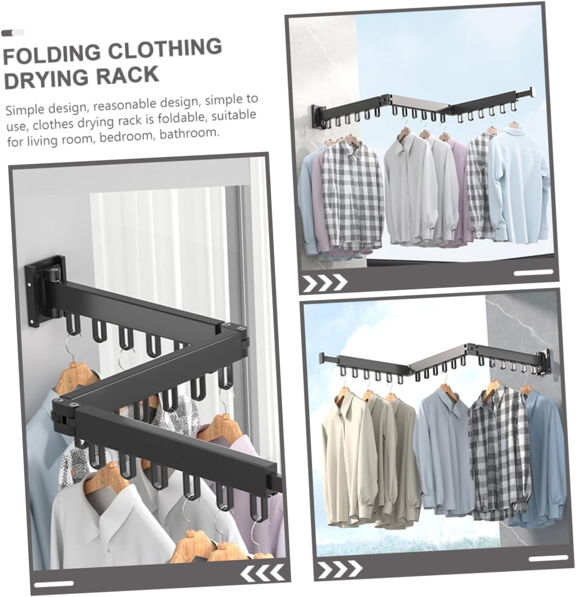 PRETYZOOM Metal Clothes Drying Mounted Laundry Rack for Space Saving Easy Installation Design for Efficient Drying for Spaces and Apartments