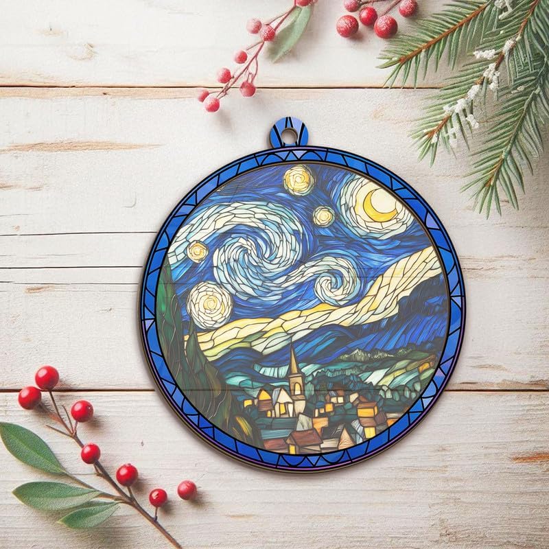 Miniatura 6 de Adornos navideños de Van Gogh de noche estrellada 2025  Adornos de atrapasoles decoraciones de Navidad  Decoraciones de noche estrellada en