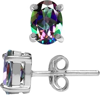 7X5mm Oval Shape Birthstone Gemstone White Gold Plated or Yellow Gold Plated 925 Sterling Silver Business Attire Stud Earrings Jewelry for Women