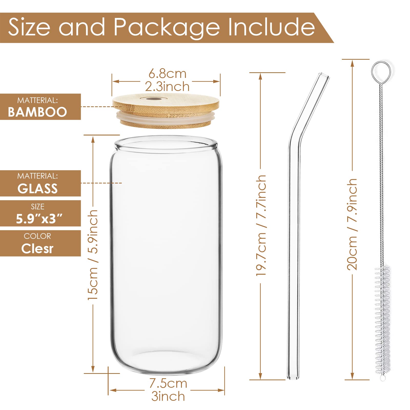 Glass Tumblers 4 Pack with Lids & Straws, 19oz Reusable Clear Drinking Glasses, Perfect for Iced Coffee Smoothies, Beer & Travel - Image 2
