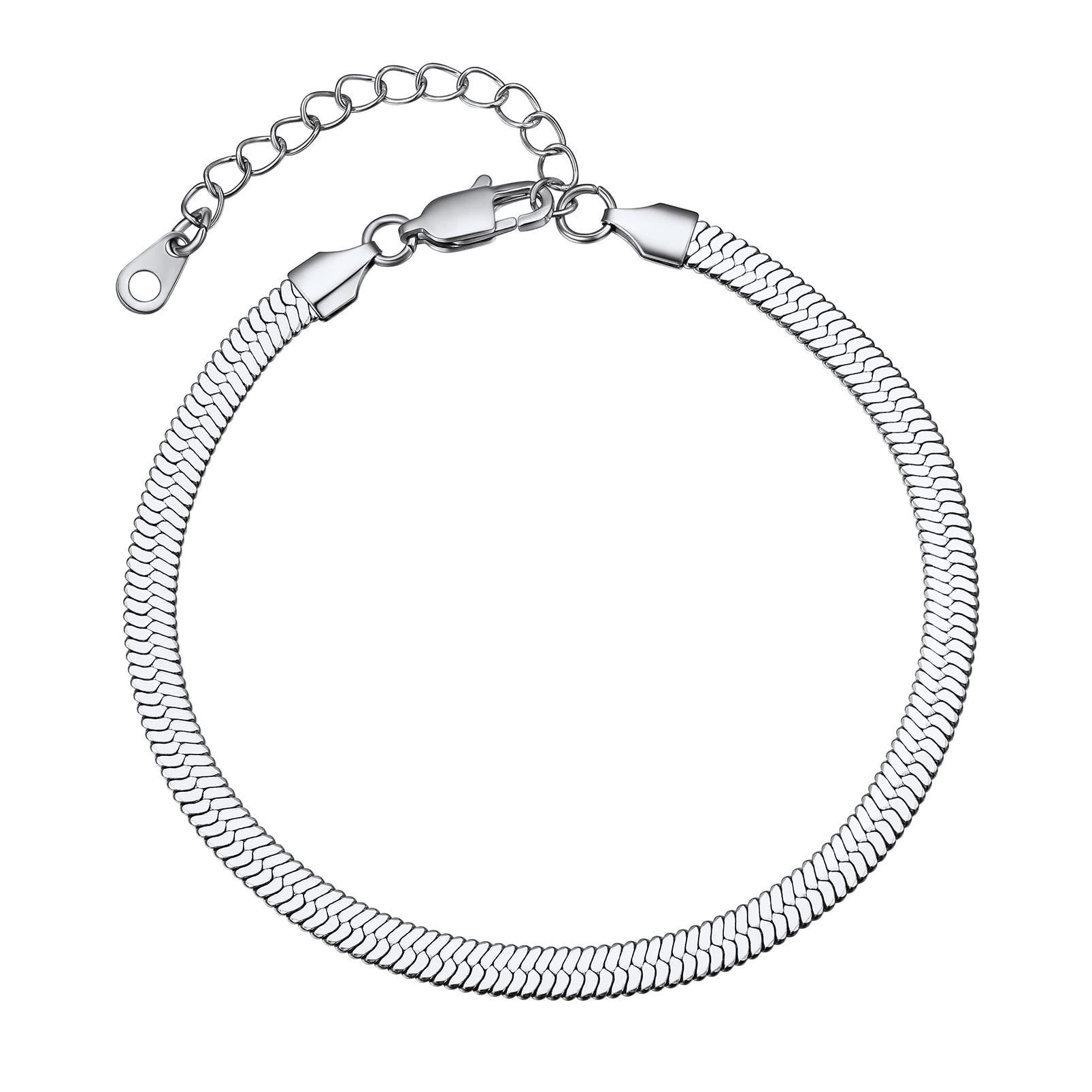 PROSTEEL Pulsera Tobillo Serpiente de Cadenas Planas 3mm/5mm Ancho 22cm Largo + 5cm Extensor, Unisex Tobilleras Huesos Serpiente de Acero Inoxidable Recycled Claim Standard 100