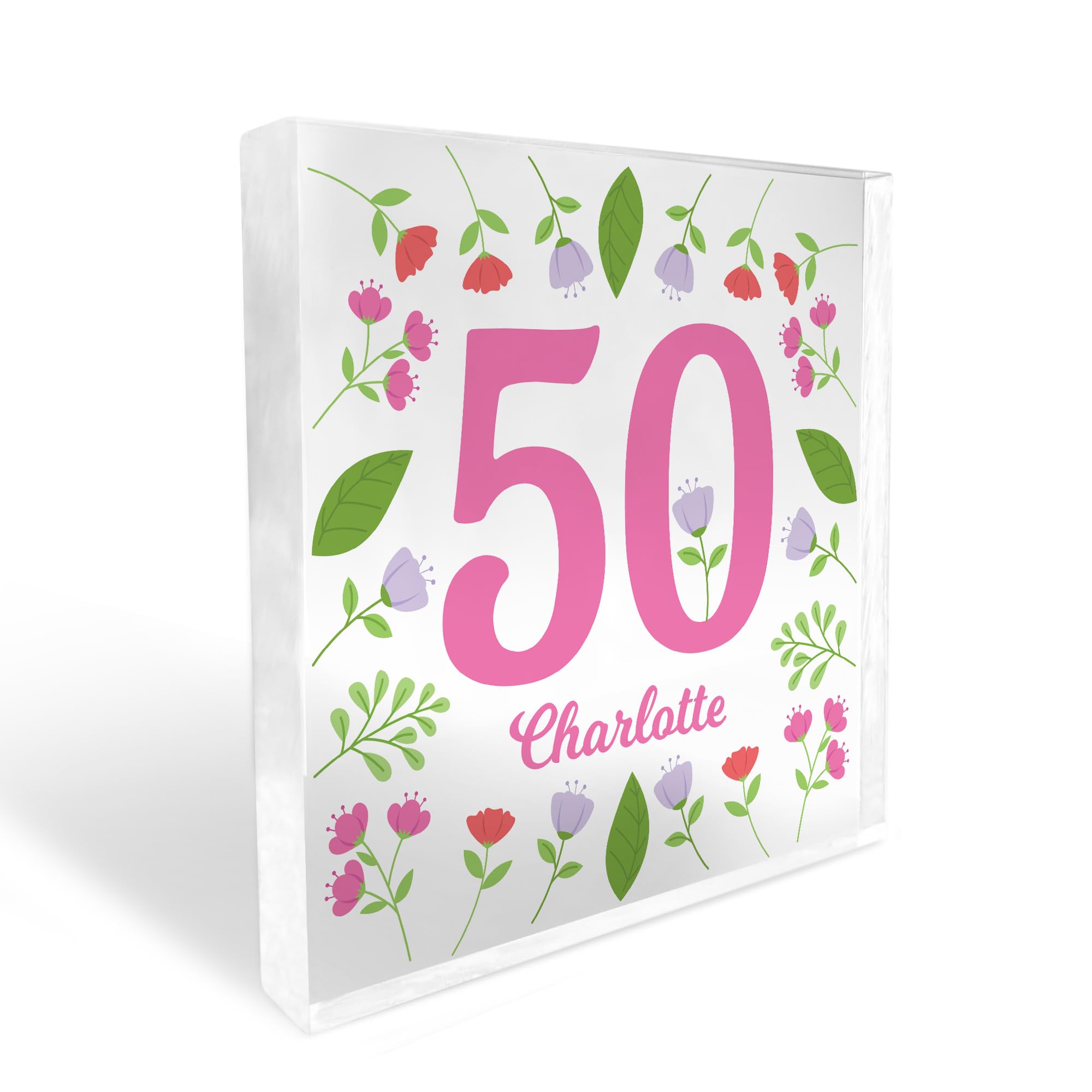 Red Ocean 50th Birthday Gifts For Nan Mum Women Auntie Her PERSONALISED Clear Block 50th Birthday Decoration Keepsake Nan Mum 50th Birthday Gift