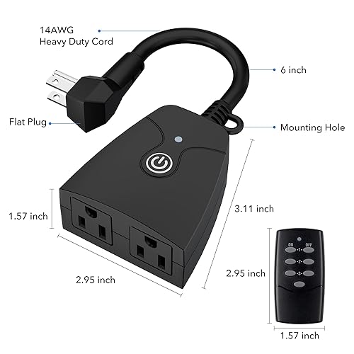 Vista 7 de HBN Enchufe de salida de control remoto inalámbrico para exteriores, resistente a la intemperie, enchufes eléctricos de interior para interruptor