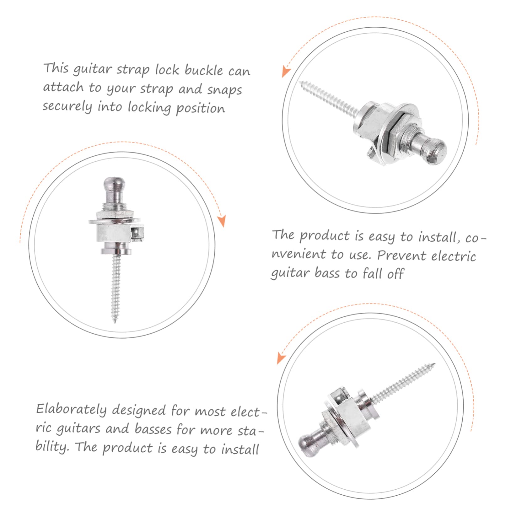 FUNOMOCYA Guitar Belt Button Guitar Fixator 10pcs Silver Quick Release Anti-slip