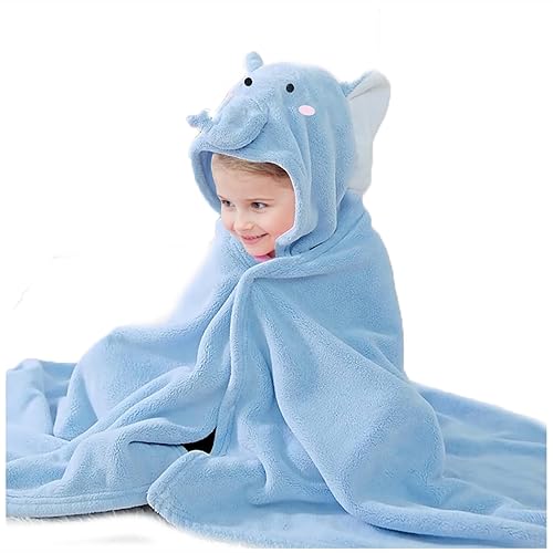 ROMASA Toalla de baño para bebé con capucha, ultra suave y absorbente, bata de baño para recién nacidos, regalos de ducha (elefante azul)