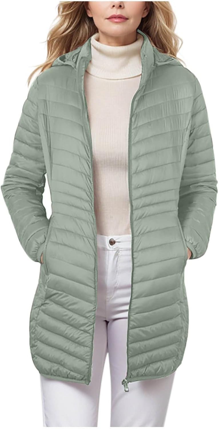 Women's Quilted Lightweight Puffer Jacket Winter Coats Long Padded Bubble Coat 2024 Fashion Thickened Outerwear