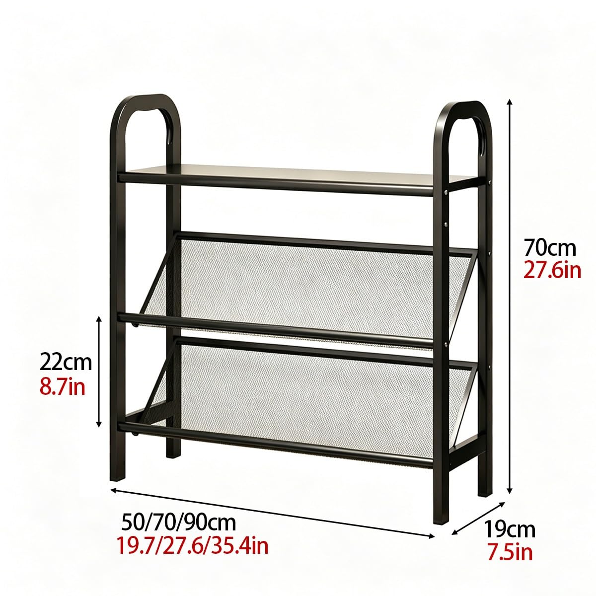 Heavy Du - Revistero de metal de 3 niveles, acero al carbono, para sala de estar y oficina, color blanco (50 cm)