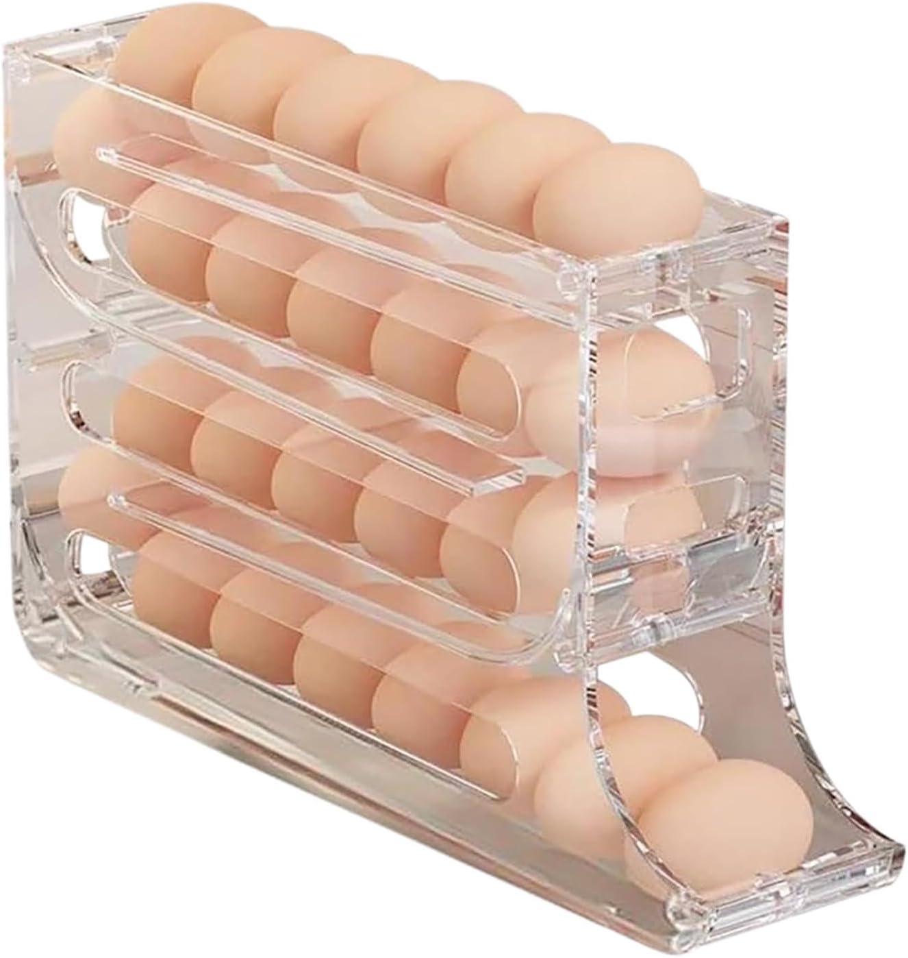 WACOI Auto Rolling Fridge Egg Organizer, Space Saving Eggs Dispenser For Refrigerator Storager With Lid,Egg Holder For Fridge 2 Pack