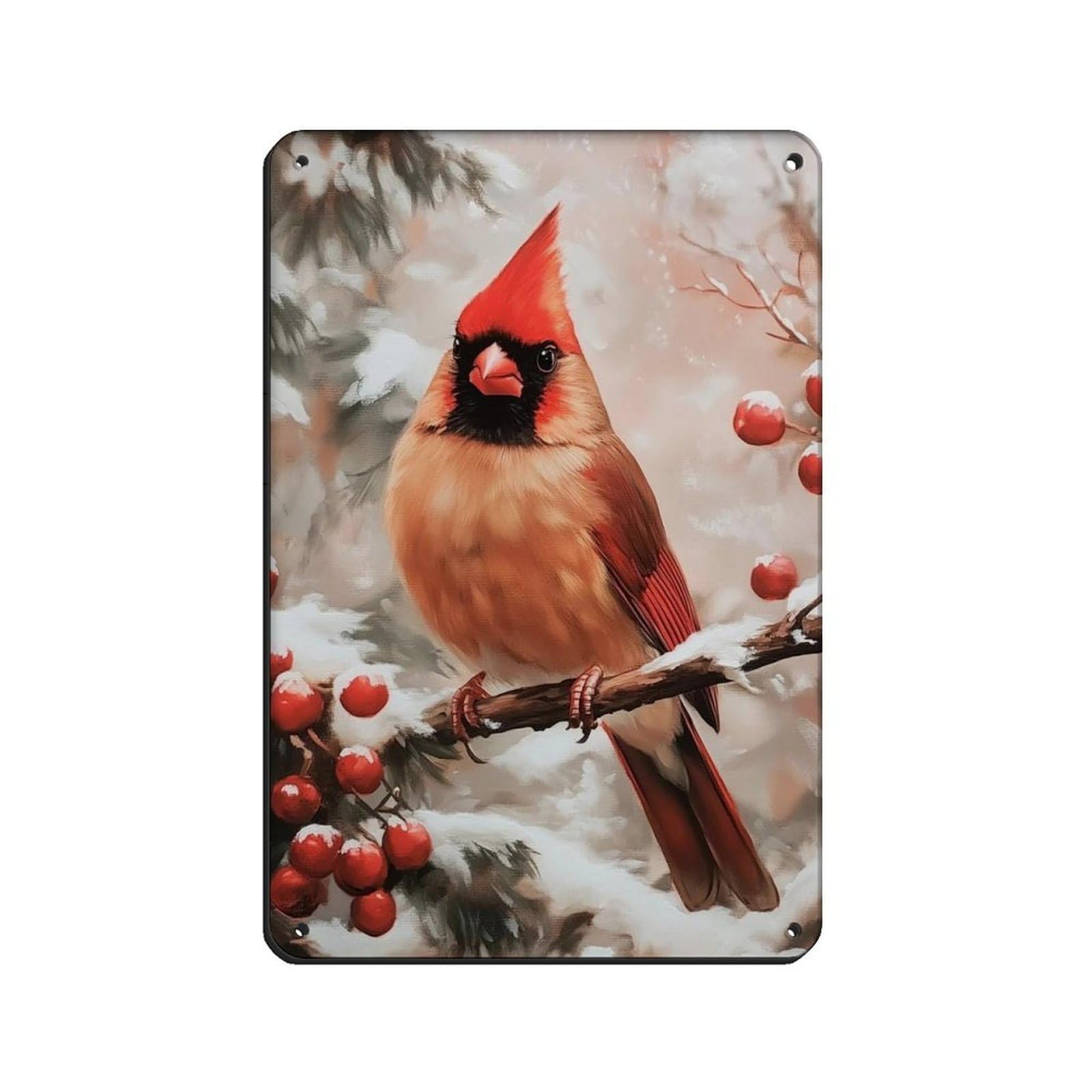 Winter Cardinal, Snowy Bird Art Tin Sign Vintage Metal Pub Club Cafe Bar Home Wall Art Decoration Poster Retro 8x12inch(20x30cm)