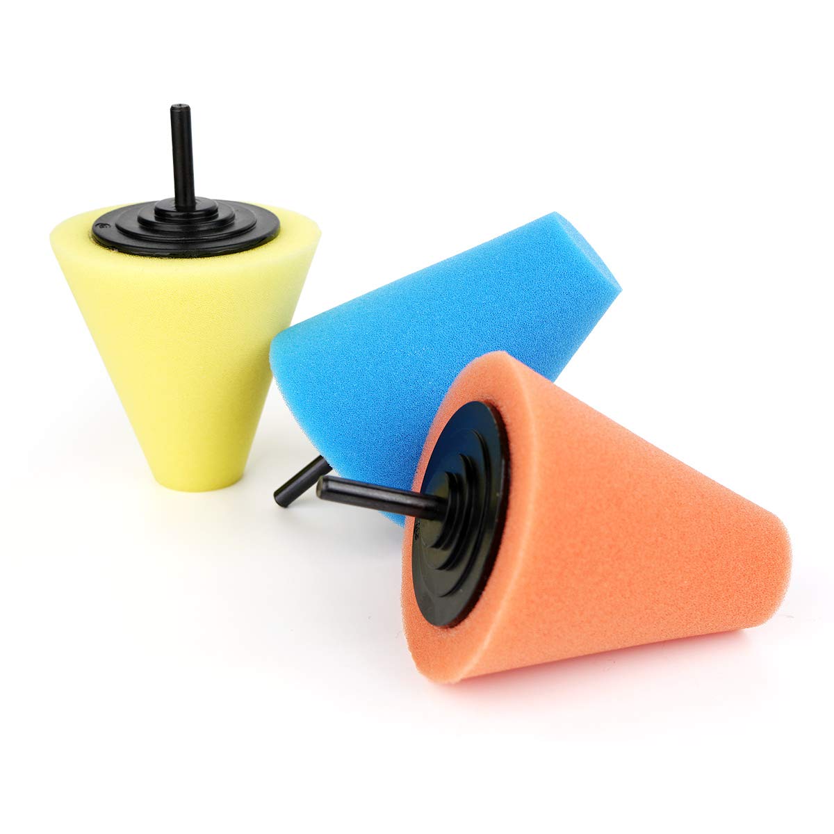 Lenmumu Drill Buffing Sponge Pads 3 Pack, 1/4''/6mm Polishing Cone, 3 Kinds of