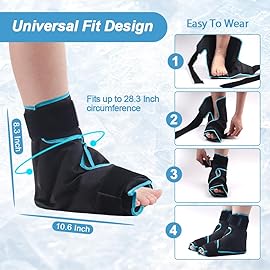 NEWGO Ice Pack Foot Ankle Ice Pack Wrap for Plantar Fasciitis, Foot Surgery Recovery, Hot Cold Therapy Ice Boot for Bunions, Ankle Injury, Swelling, Burning Feet - 2 Pack Black