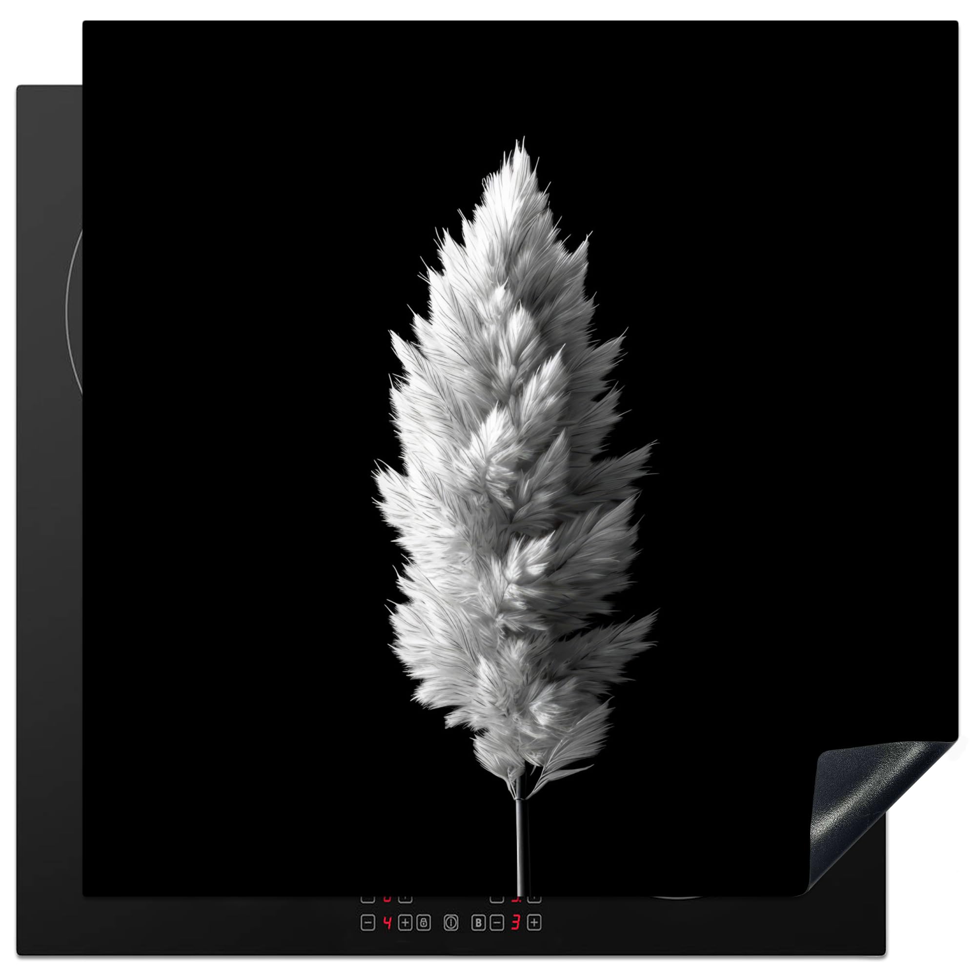 KitchenYeah© Induction Hob Protector Mat 30.7"x30.7" / 78x78 cm Stove Cap Top Cover Kitchen Cooker Covers for Electric Hobs Vinyl Pampas Grass - Black and White - Plants